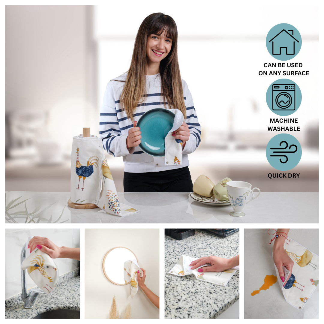 Reusable Kitchen Roll with Snap Fasteners 10 Pack