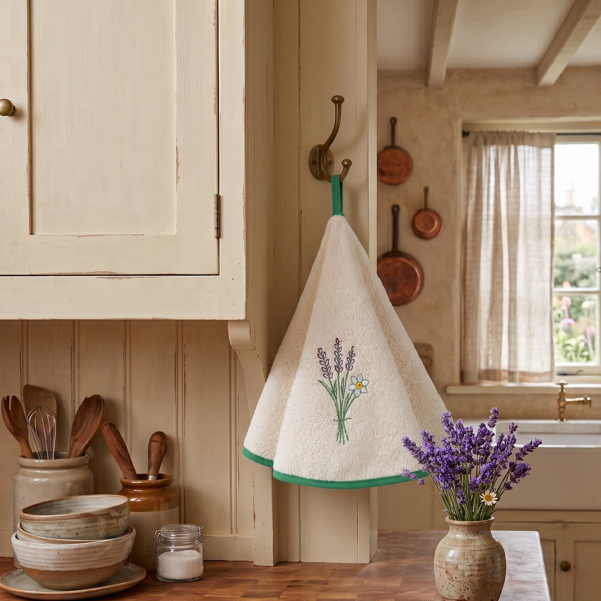 Rosula Studio Round Hanging Kitchen Towel – 60 cm Cotton Terry