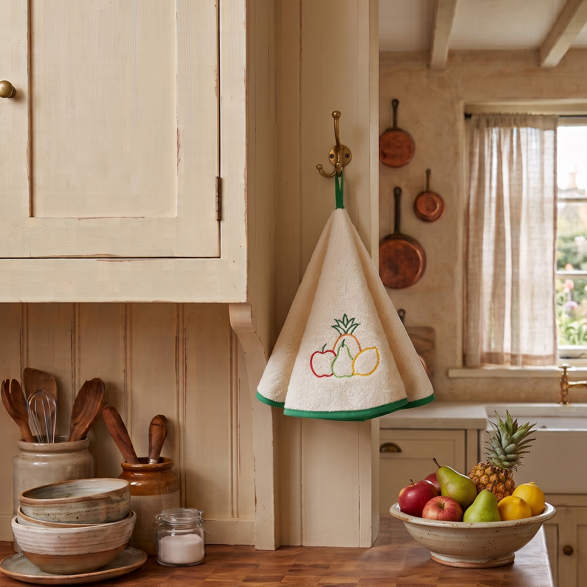 Rosula Studio Round Hanging Kitchen Towel – 60 cm Cotton Terry