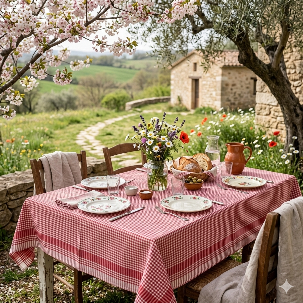 Gingham Check Tablecloth – 170 x 140 cm Cotton Blend – Red